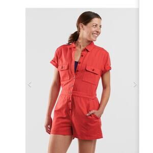 Outerknown Trestles Short Romper Red Coral Cotton Linen size XL